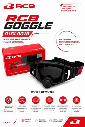 RCB E-Series motorcycle riding goggles smoke lens 01GL001B