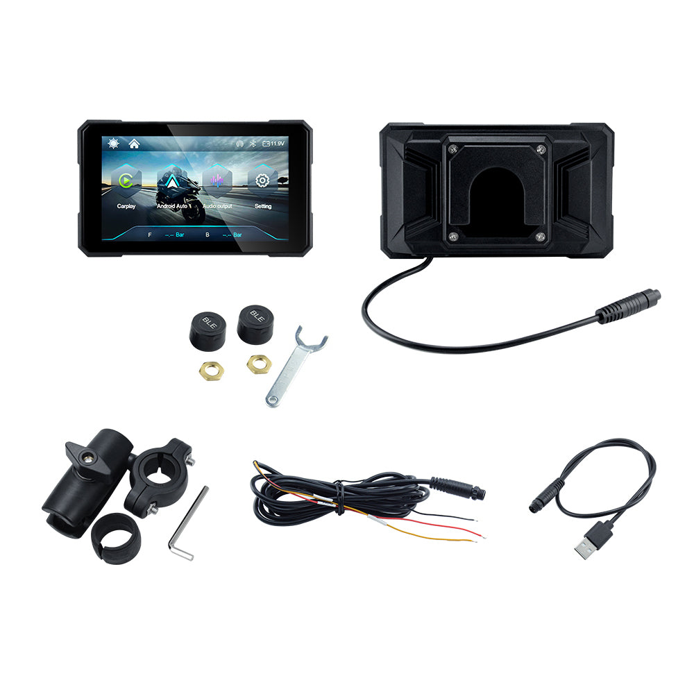 Sash Gears S3 Smart Riding Display with 5 inch touchscreen, wireless Apple CarPlay, Android Auto, dual HD cameras, TPMS and magnetic quick-detachable mount