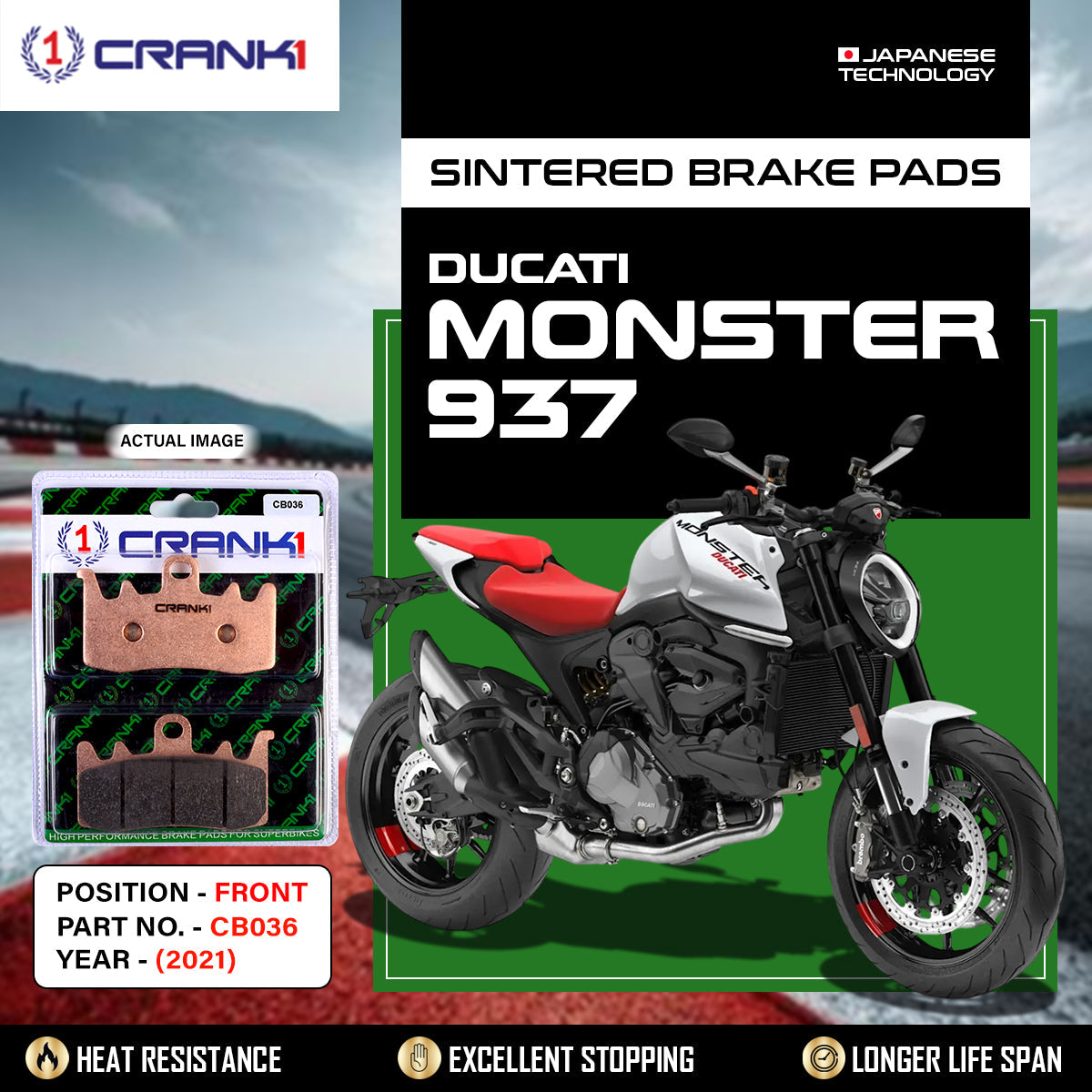 CRANK1 CB036 Sintered Front Brake Pads For Ducati Monster 937 2021 Motorcycle