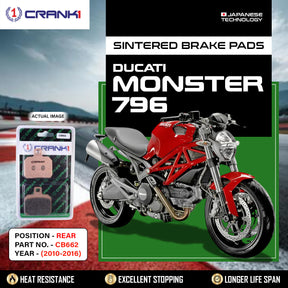 CRANK1 CB662 Rear Sintered Brake Pads for Ducati Monster 796 2010-2016 high performance motorcycle brake pads