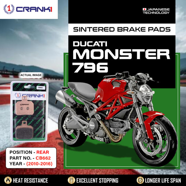 CRANK1 CB662 Rear Sintered Brake Pads for Ducati Monster 796 2010-2016 high performance motorcycle brake pads