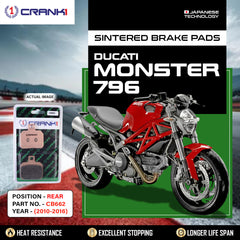 CRANK1 CB662 Rear Sintered Brake Pads for Ducati Monster 796 2010-2016 high performance motorcycle brake pads