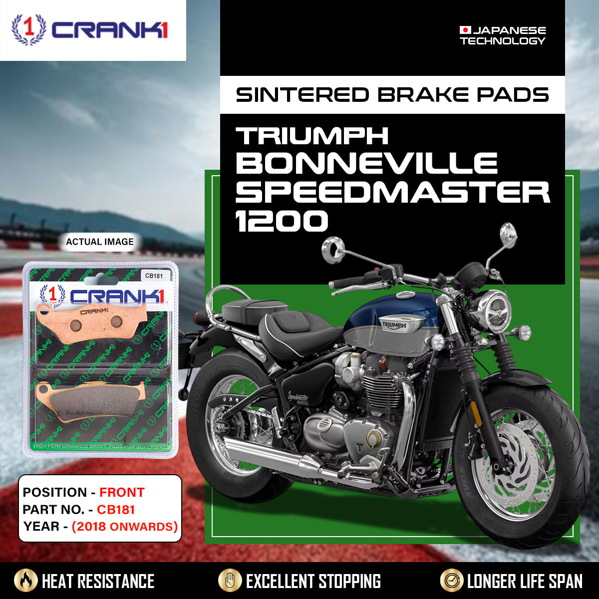 CRANK1 Sintered Front Brake Pads CB181 for Triumph Bonneville Speedmaster 1200 2018 Onwards Motorcycle Brake Pads