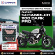 CRANK1 CB312 Sintered Rear Brake Pads for Ducati Scrambler 1100 Dark Pro 2021-2025, Scrambler 800, Monster 937 and KTM 390 Duke