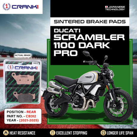 CRANK1 CB312 Sintered Rear Brake Pads for Ducati Scrambler 1100 Dark Pro 2021-2025, Scrambler 800, Monster 937 and KTM 390 Duke