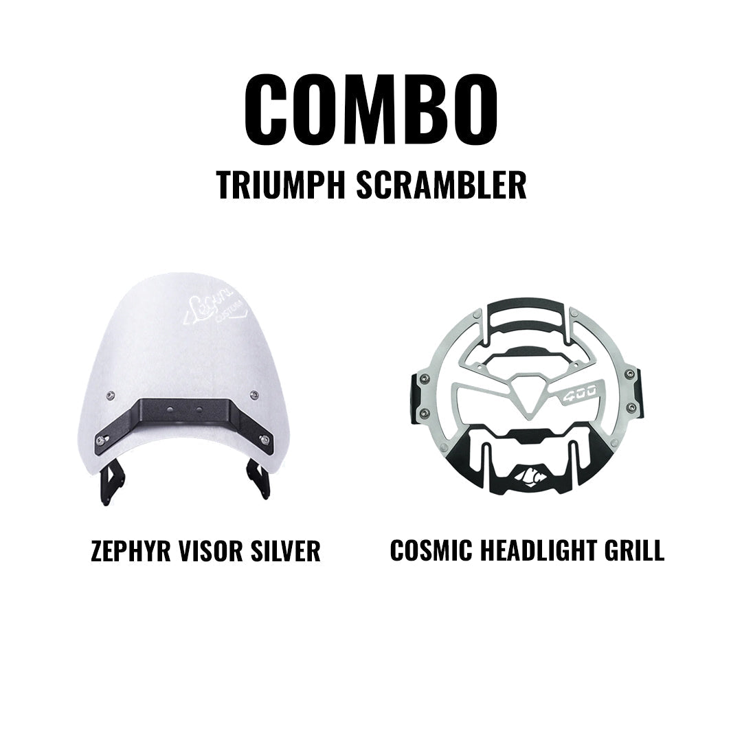 Legundary Custom visor and headlight grill combo for Triumph Scrambler 400 X black silver