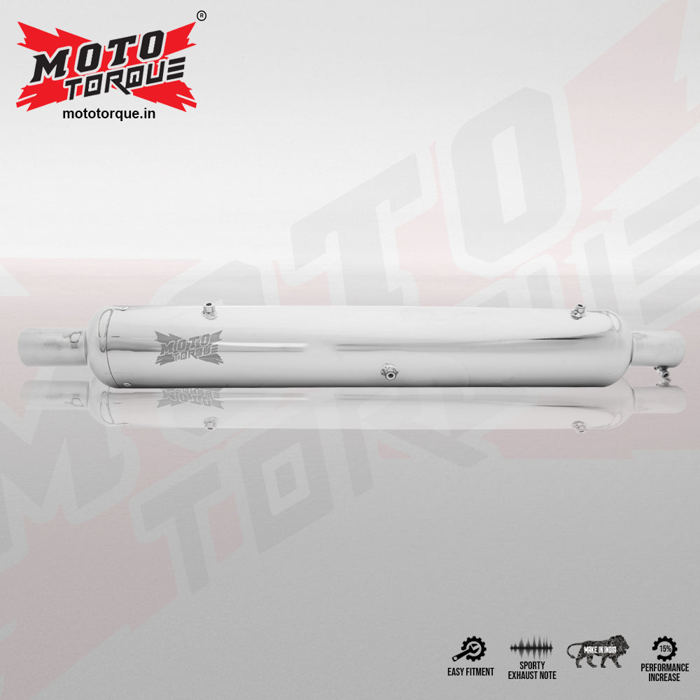 Moto Torque Replica Chrome performance exhaust for Royal Enfield Classic 350 and 500 BS4 with bass sound