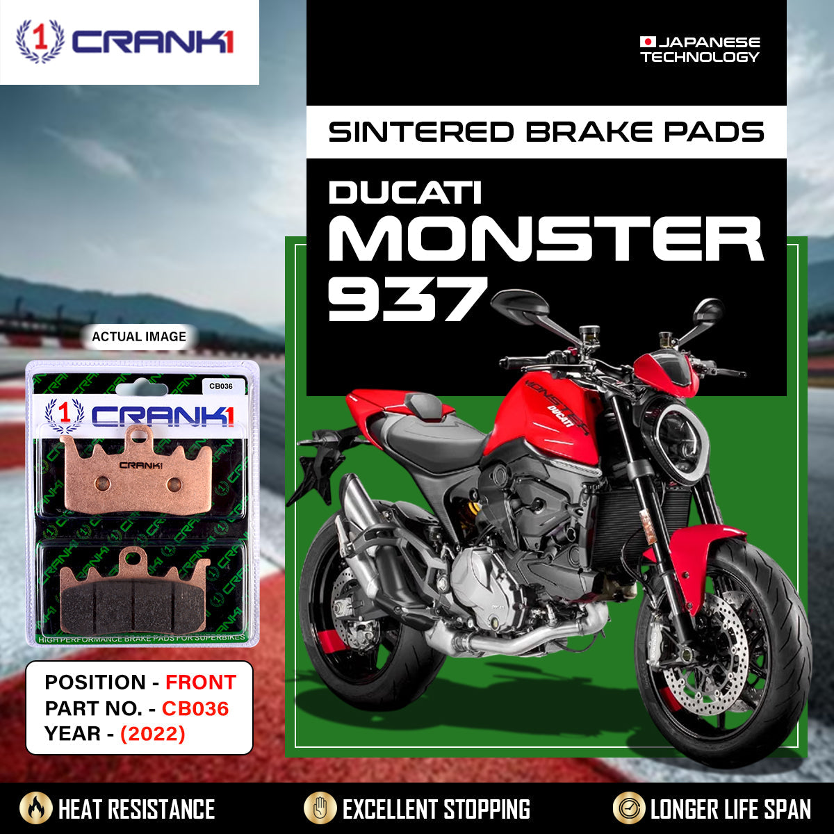 CRANK1 CB036 Sintered Front Brake Pads For Ducati Monster 937 2022 Motorcycle