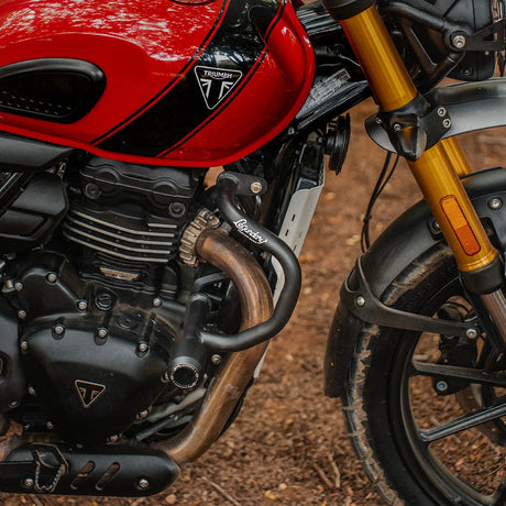 Legundary Custom Hector crash guard for Triumph Scrambler 400 X black mild steel engine guard