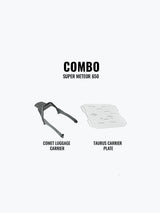 Legundary Custom Comet Luggage Carrier and Taurus Carrier Plate combo for Royal Enfield Super Meteor 650 luggage touring setup