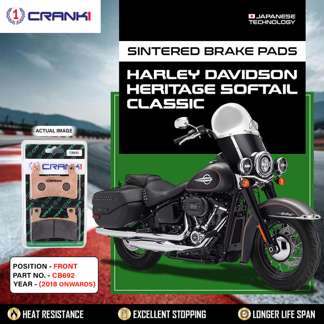 CRANK1 CB692 Sintered Front Brake Pads for Harley Davidson Heritage Softail Classic 2018 Onwards