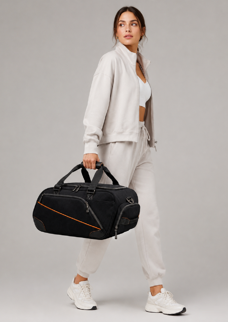 Vantora PROTO 40L Duffle Bag Black and Orange with ventilated shoe pocket
