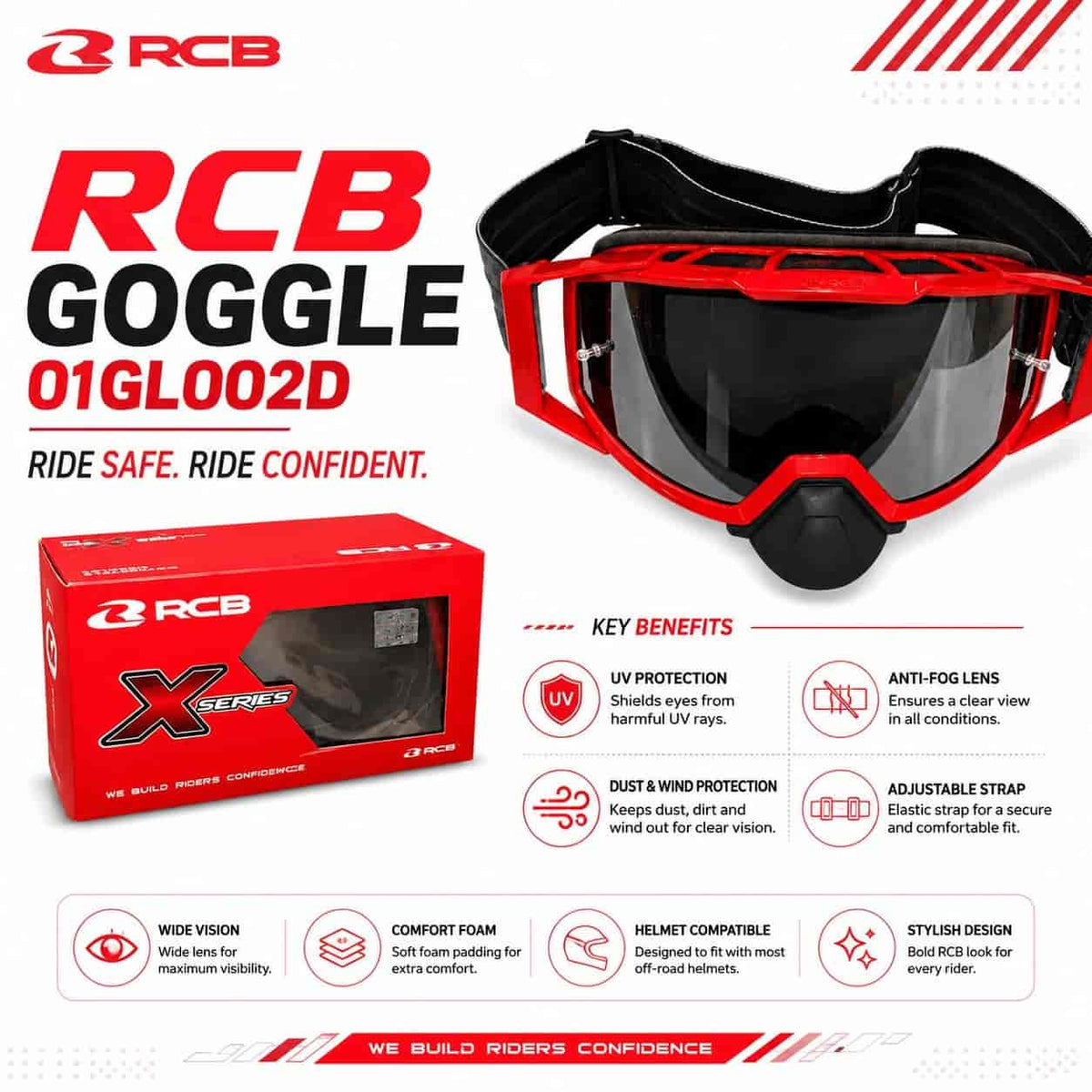 RCB X-Series black chrome motorcycle goggles 01GL002D