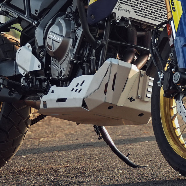 Legundary Custom Vambrace Bash Plate for Suzuki V-Strom 800DE Silver Aluminium Engine Guard Skid Plate