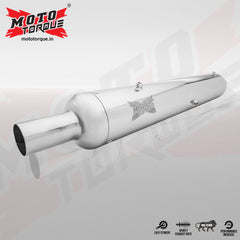 Moto Torque Replica Chrome performance exhaust for Royal Enfield Classic 350 and 500 BS6 with deep bass sound