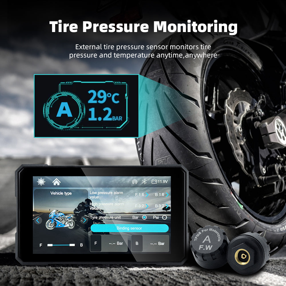 Sash Gears S3 Smart Riding Display with 5 inch touchscreen, wireless Apple CarPlay, Android Auto, dual HD cameras, TPMS and magnetic quick-detachable mount