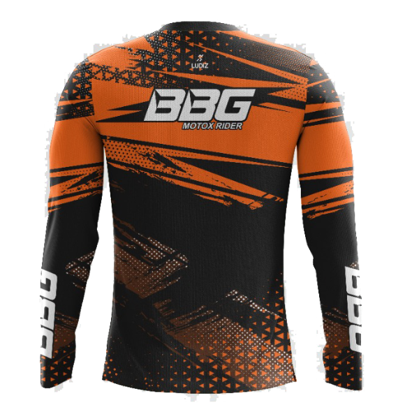 BBG motocross jersey for men in black neon orange and red for off road motorcycle riding