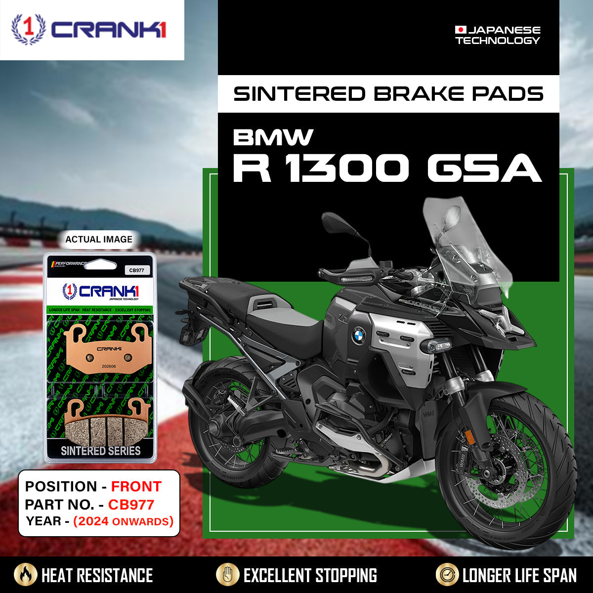 CRANK1 CB977 Sintered Front Brake Pads For BMW R 1300 GSA 2024 Onwards Motorcycle