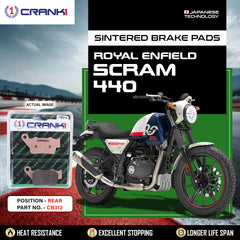 CRANK1 CB312 Rear Sintered Brake Pads for Royal Enfield Scram 440 OEM Replacement High Performance Motorcycle Brake Pads