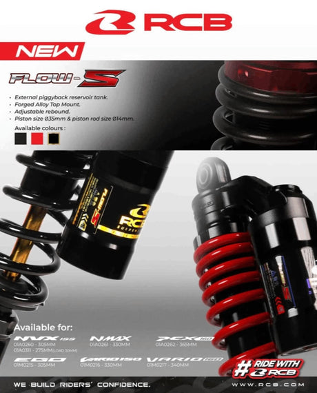 RCB FLOW-S 305mm red gold rear shock absorber for Yamaha Aerox 155 01A0260R