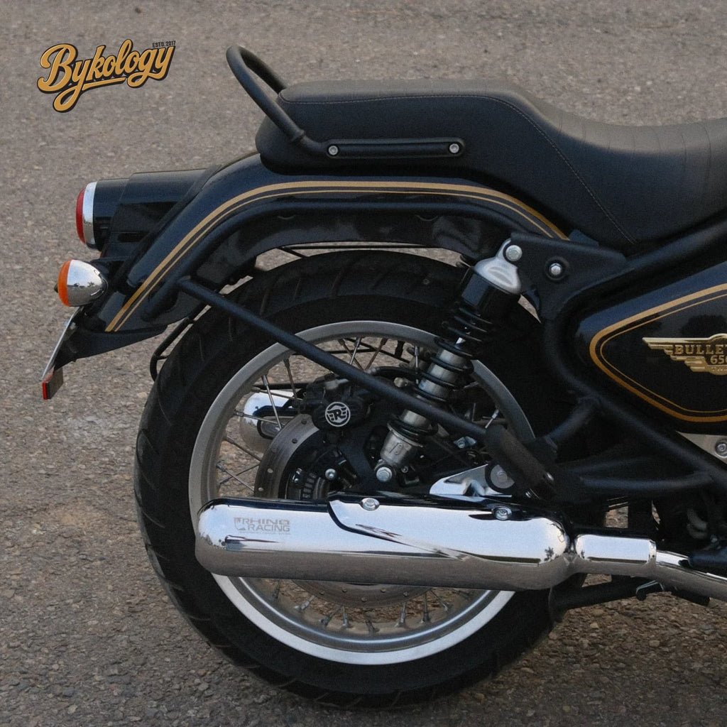 Rhino Racing V2 304 stainless steel exhaust with CNC aluminium details for Royal Enfield Bullet 650