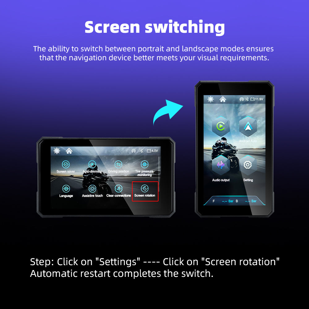 Sash Gears S3 Smart Riding Display with 5 inch touchscreen, wireless Apple CarPlay, Android Auto, dual HD cameras, TPMS and magnetic quick-detachable mount