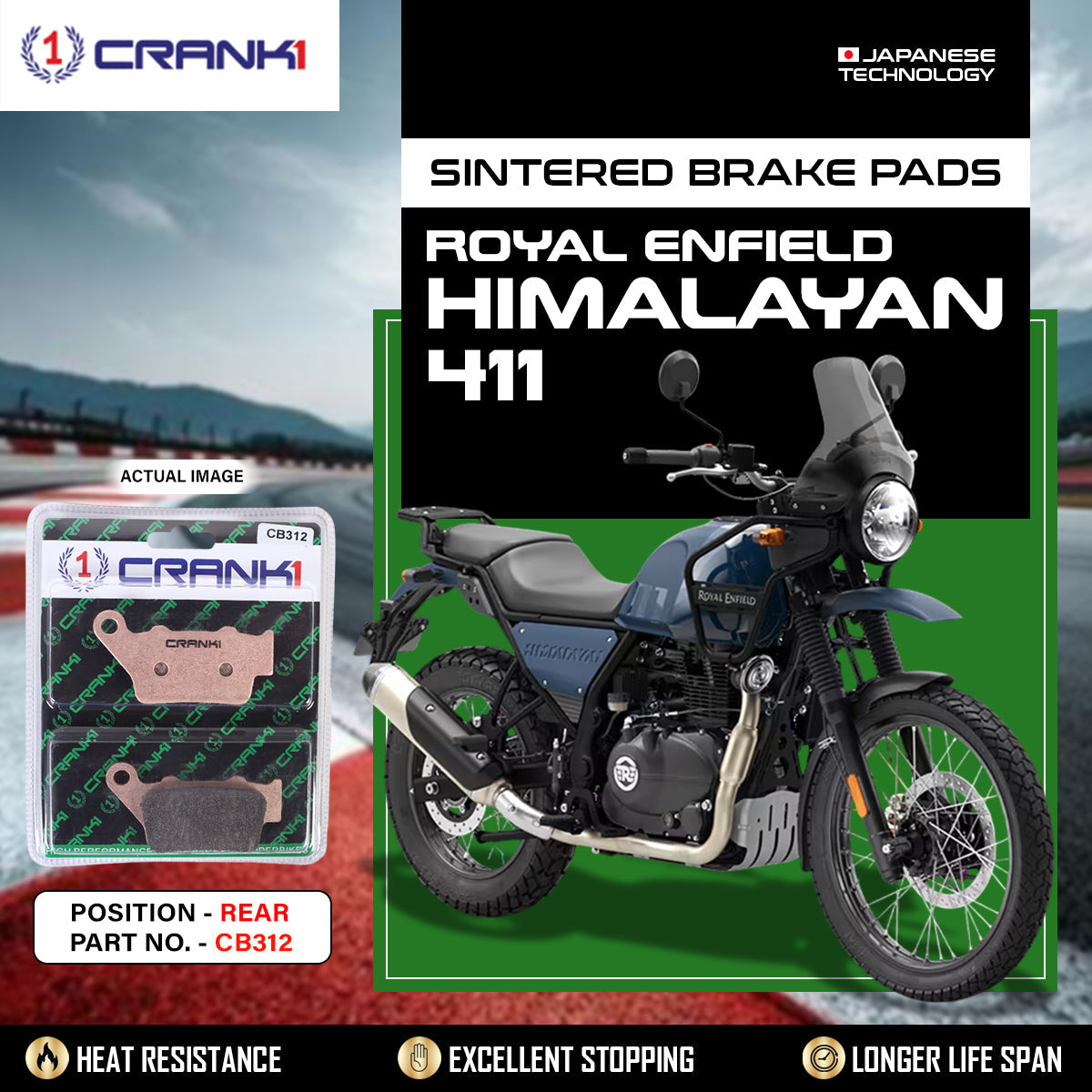 CRANK1 CB312 Sintered Rear Brake Pads for Royal Enfield Himalayan 411 Rear Brake Pad Set