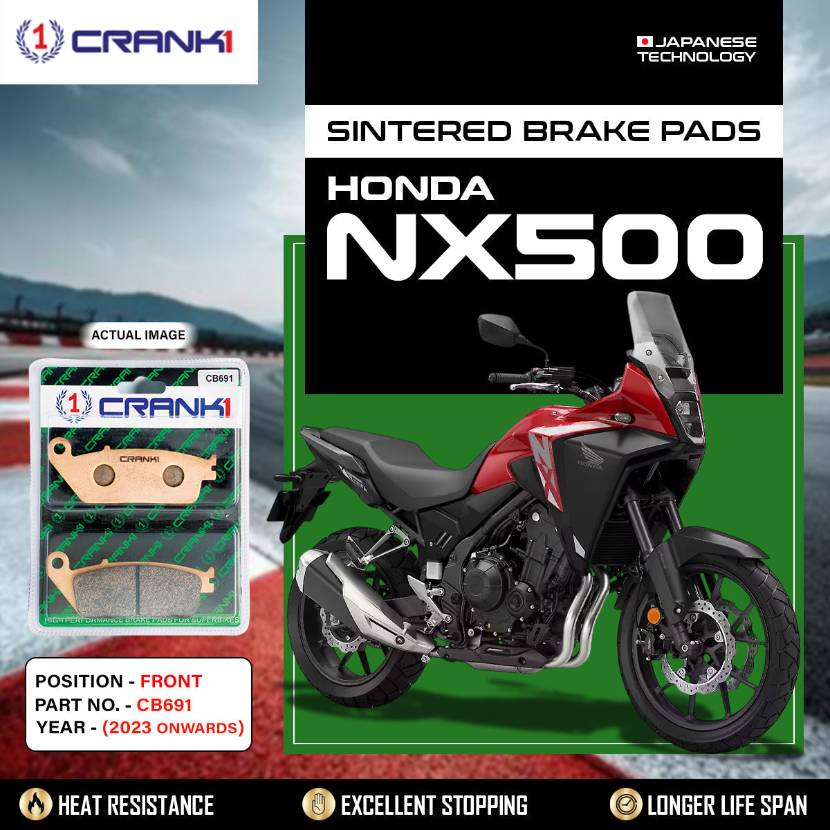 CRANK1 CB691 Sintered Front Brake Pads for Honda NX500 2023 Onwards