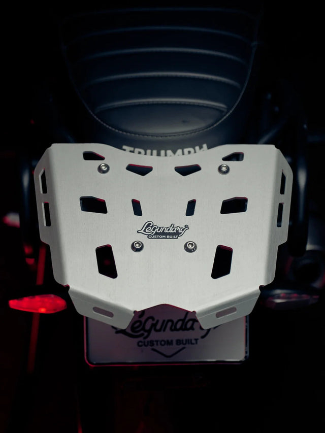 Legundary Custom Atlas luggage carrier for Triumph Speed 400 black silver rear rack plate