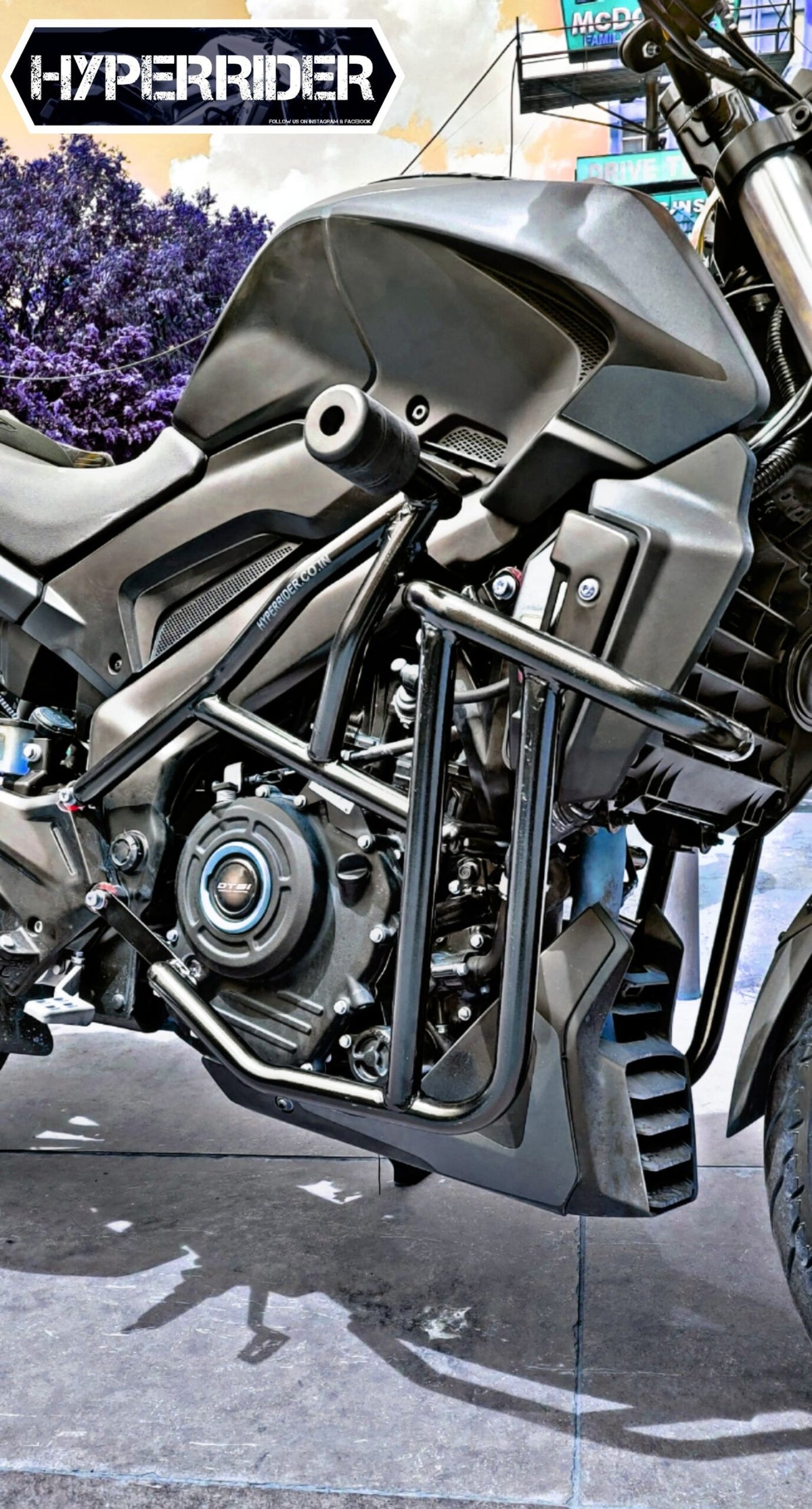 Hyperrider Bajaj Dominar 250 and UG Type 2 Crash Guard with Integrated Frame Slider
