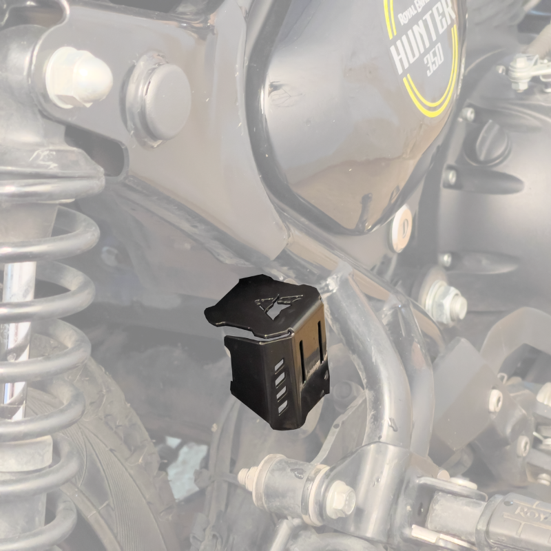 Auto Engina Rear Brake Oil Reservoir Cover for Royal Enfield Hunter 350 1.5mm Mild Steel Gloss Black
