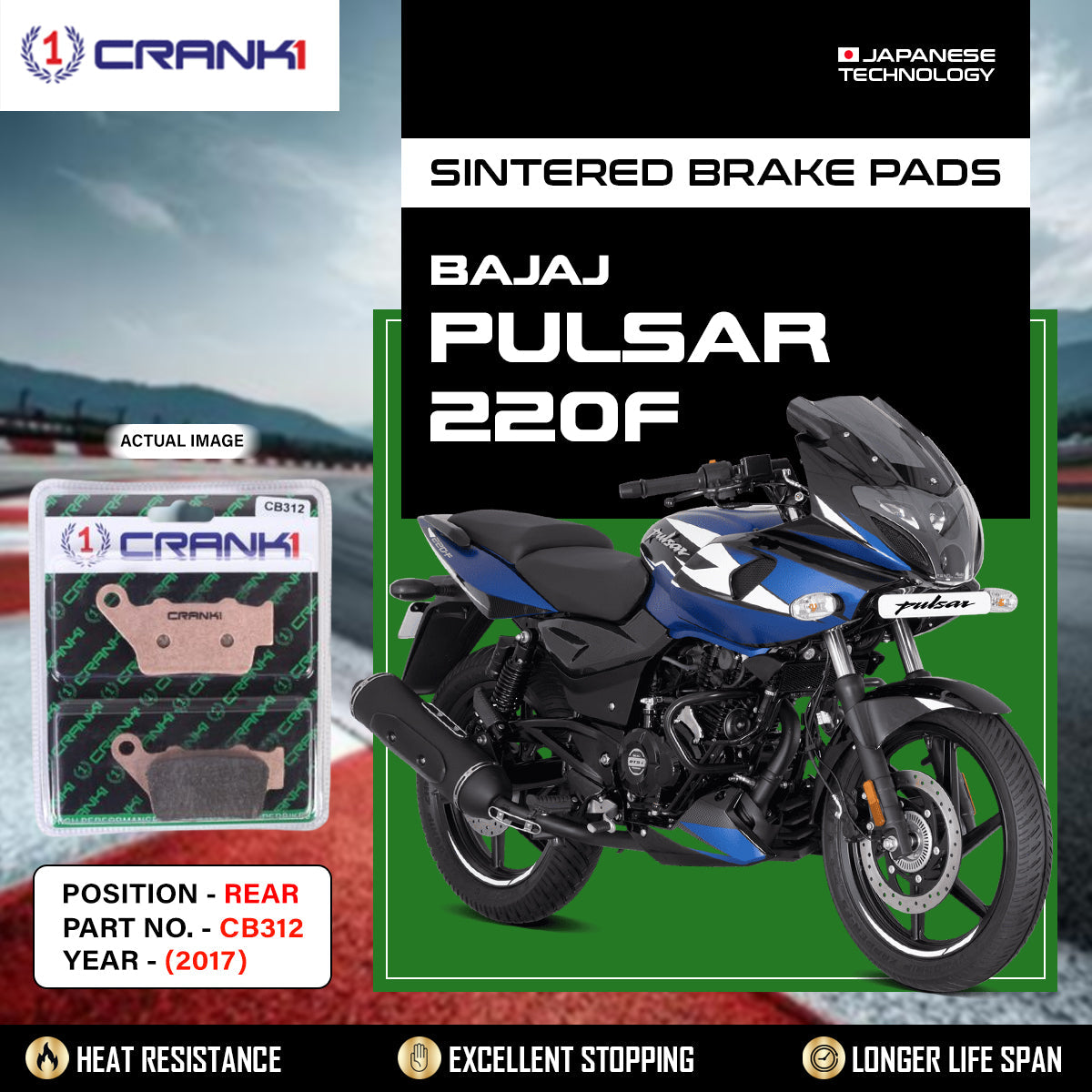 CRANK1 CB312 sintered rear brake pads for Bajaj Pulsar 220F 2017 high performance motorcycle brake pads