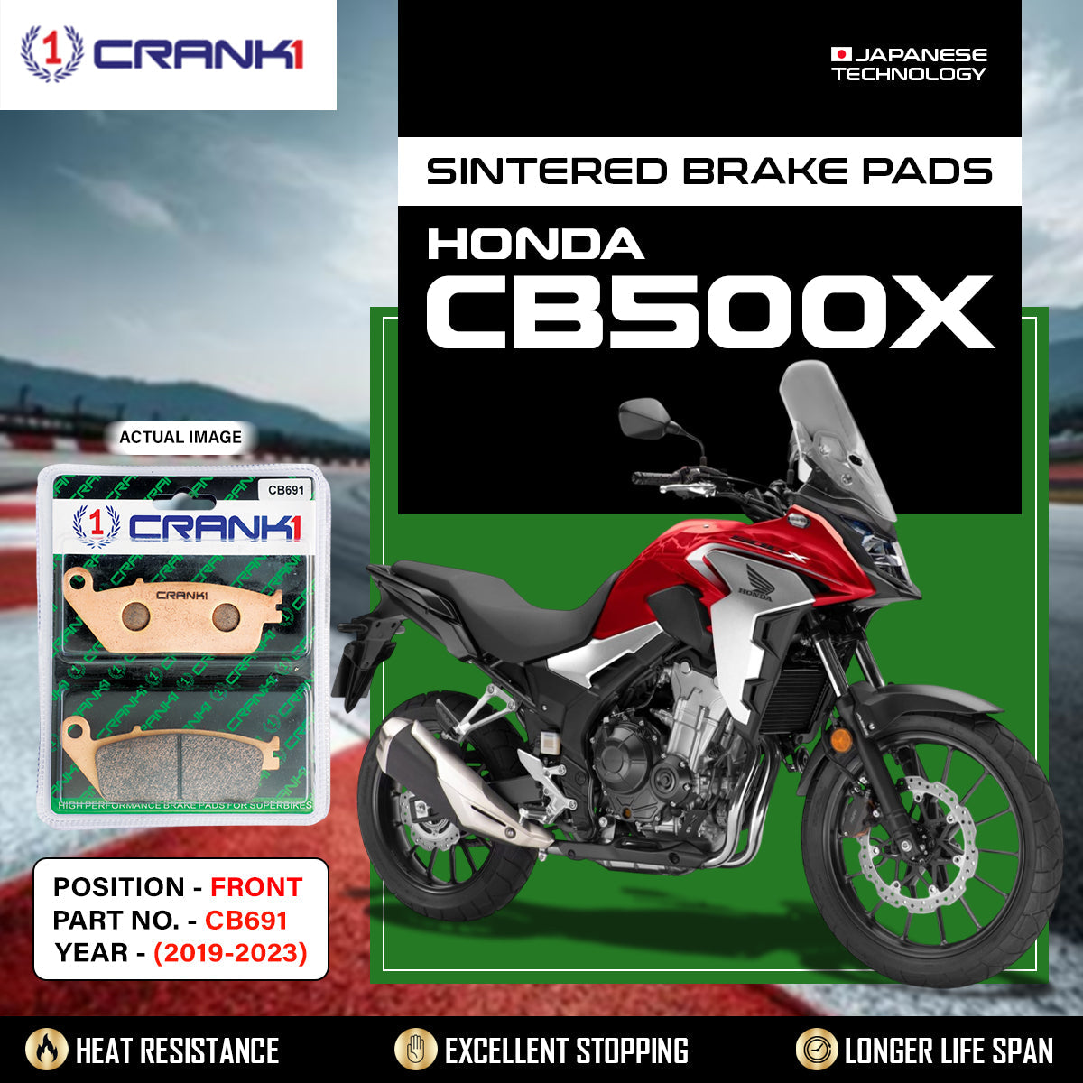 CRANK1 CB691 Sintered Front Brake Pads for Honda CB500X 2019-2023