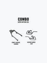 Legundary Custom Super Meteor 650 aviator saddle stay and comet luggage carrier combo black touring setup