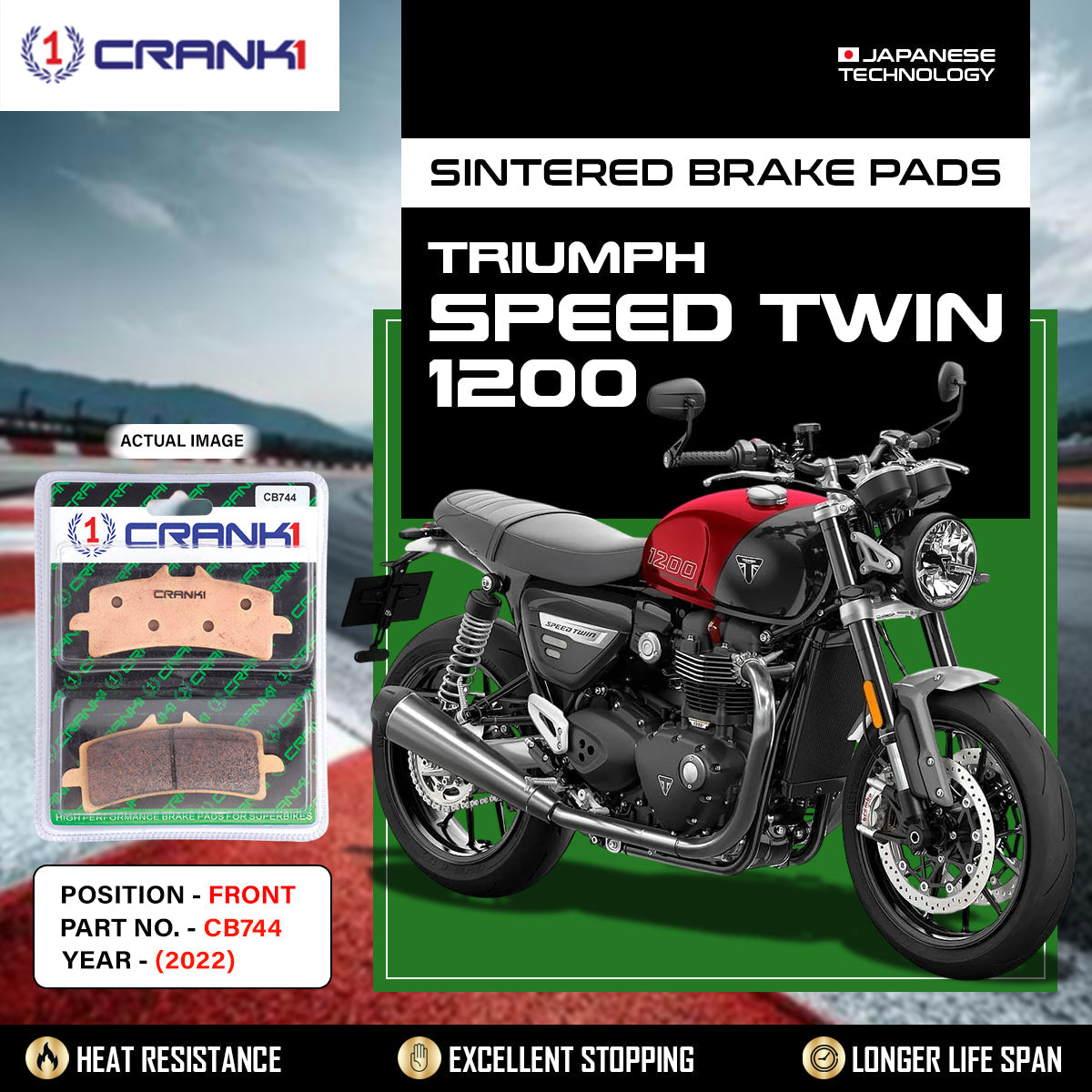 CRANK1 CB412 Sintered Rear Brake Pads for Triumph Speed Twin 1200 2022 motorcycle