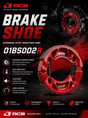 RCB ceramic rear brake shoes with red backing plate for Yamaha Aerox