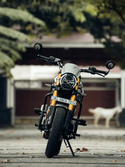 Legundary Custom Thanos crash guard with slider for Triumph Speed 400 black mild steel engine guard