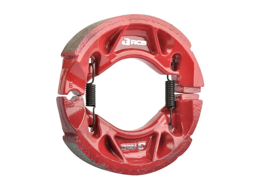 RCB ceramic rear brake shoes with red backing plate for Yamaha Aerox