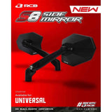 RCB S8 black motorcycle side mirror 01MR012B