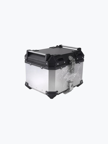 Legundary Custom Fort Knox Series TC 45L Aluminium Top Box with Backrest Pad Black Silver Motorcycle Storage Case