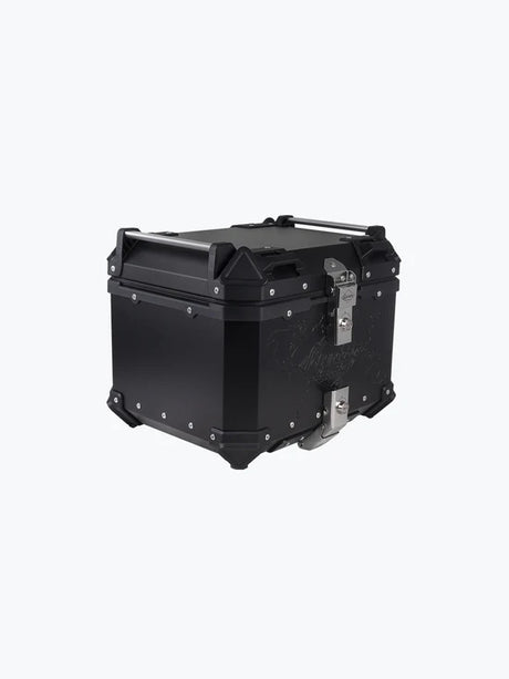 Legundary Custom Fort Knox Series TC 45L Aluminium Top Box with Backrest Pad Black Silver Motorcycle Storage Case