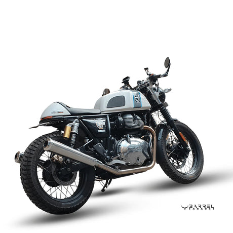 BE-10 Bass Master polished stainless steel exhaust for Royal Enfield Interceptor 650 and Continental GT 650
