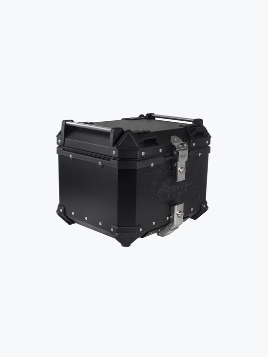 Legundary Custom Fort Knox Series TC 45L Aluminium Top Box with Backrest Pad Black Silver Motorcycle Storage Case