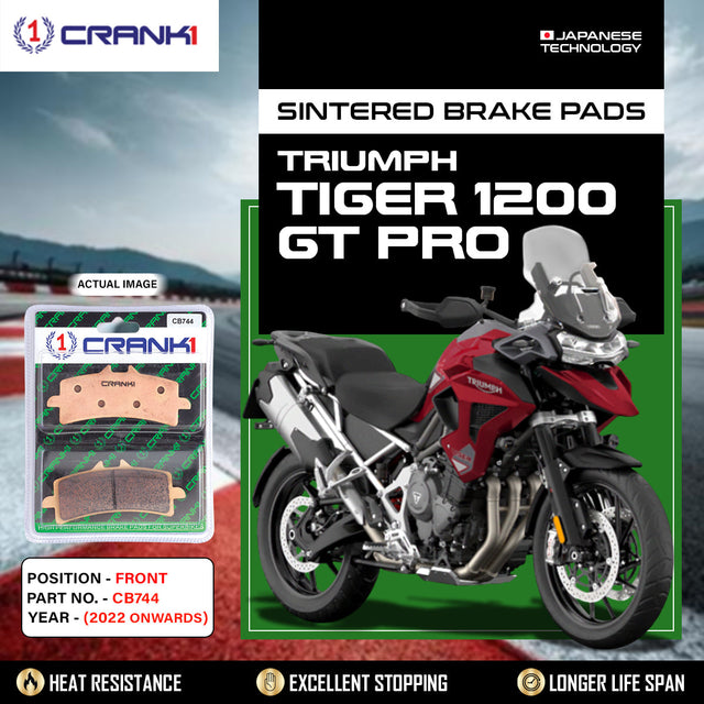 CRANK1 CB744 sintered front brake pads for Triumph Tiger 1200 GT Pro 2022 onwards premium high-performance motorcycle brake pads.