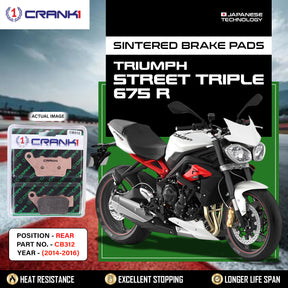 CRANK1 CB312 Sintered Rear Brake Pads for Triumph Street Triple 675 R (2014-2016)