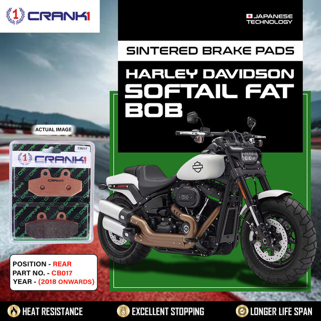 CRANK1 CB017 Sintered Rear Brake Pads for Harley Davidson Softail Fat Bob, Fat Boy and Heritage Softail Classic