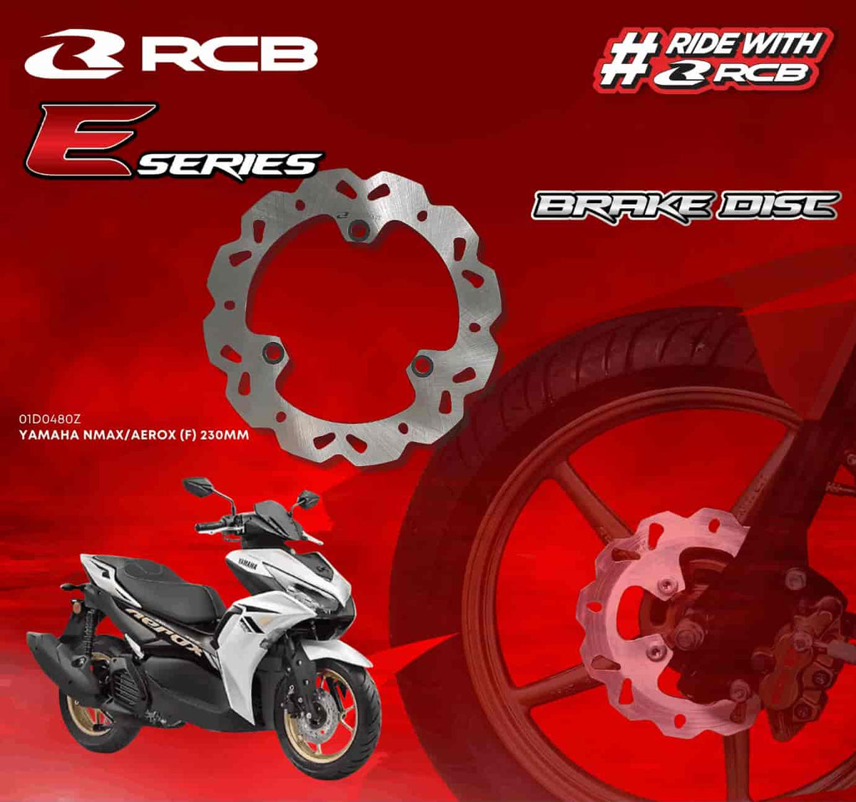 RCB E-Series 230mm silver floating brake disc 01D0480Z for Aerox 155