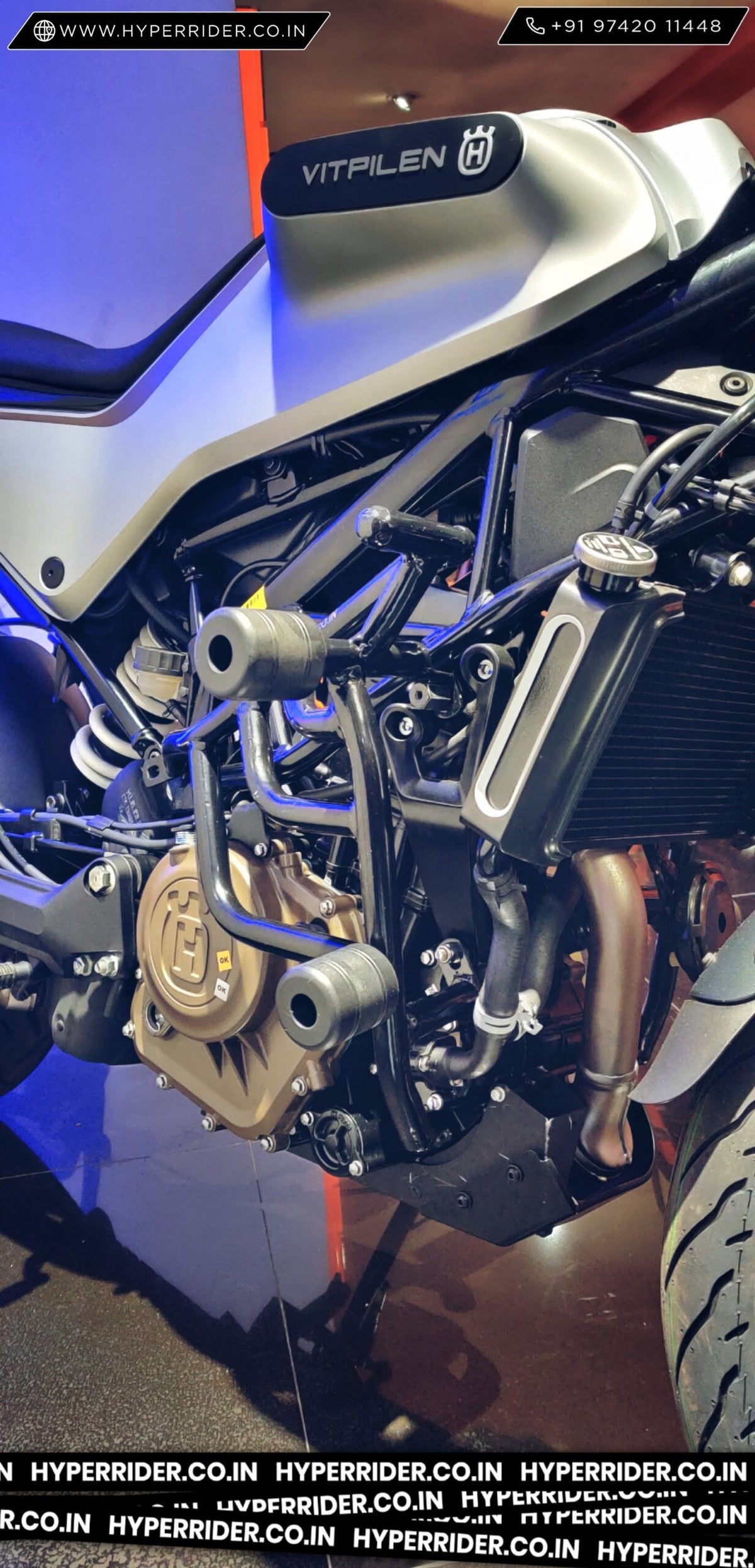 Hyperrider Crash Guard with CNC Delrin Frame Sliders for Husqvarna Svartpilen and Vitpilen