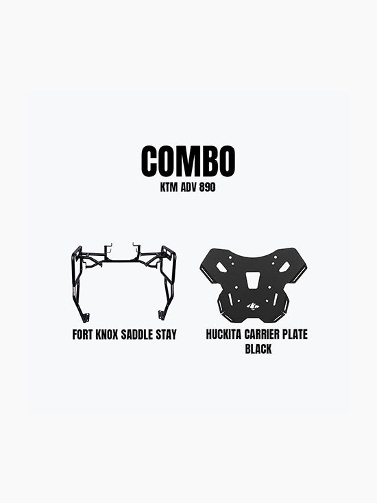 Legundary Custom KTM ADV 890 carrier plate and saddle stay combo black mild steel luggage support system