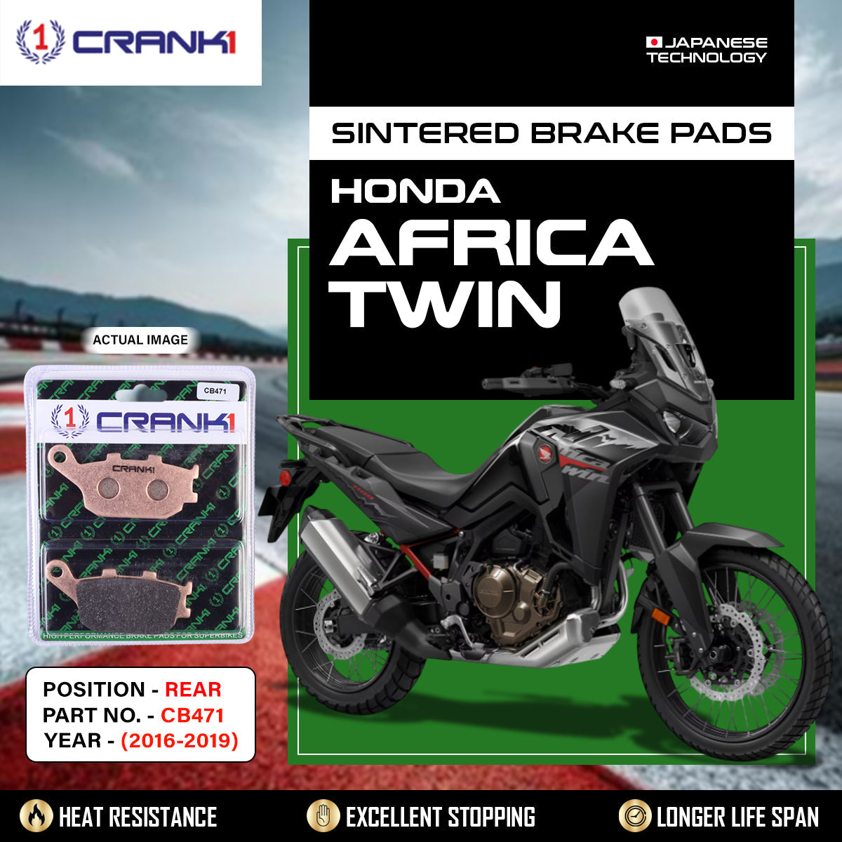 CRANK1 CB471 sintered rear brake pads for Honda Africa Twin 2016-2019 rear brake pads